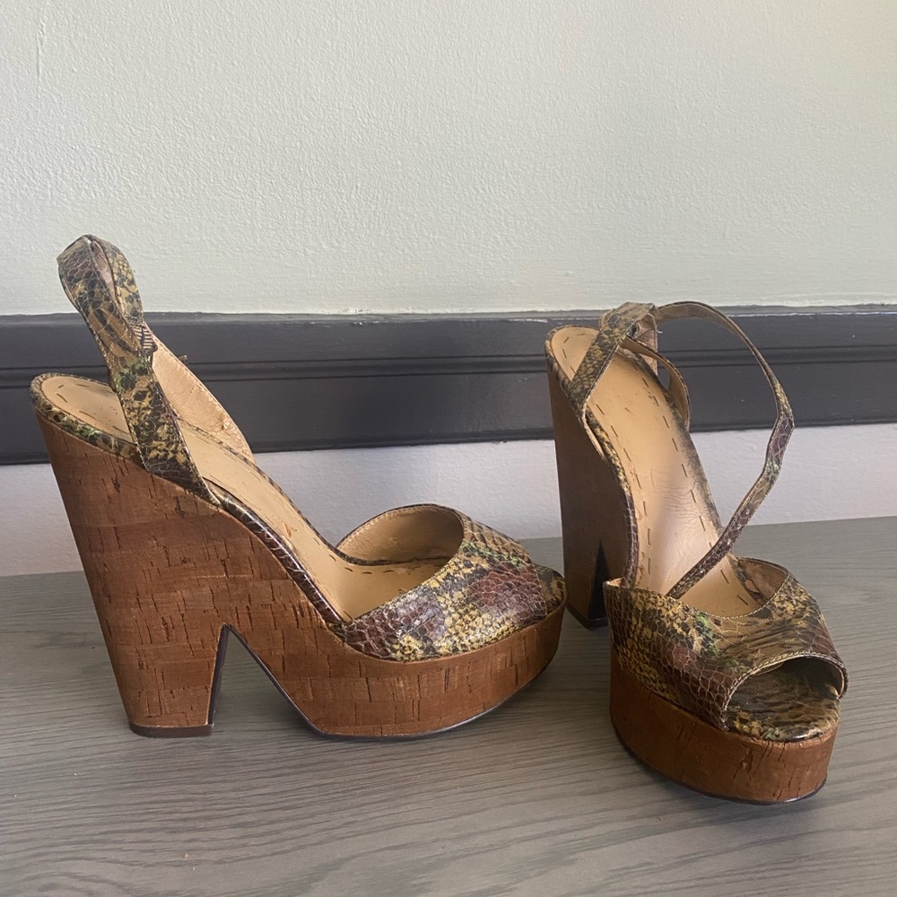 Nine West Brown and Green Leopard Wedges